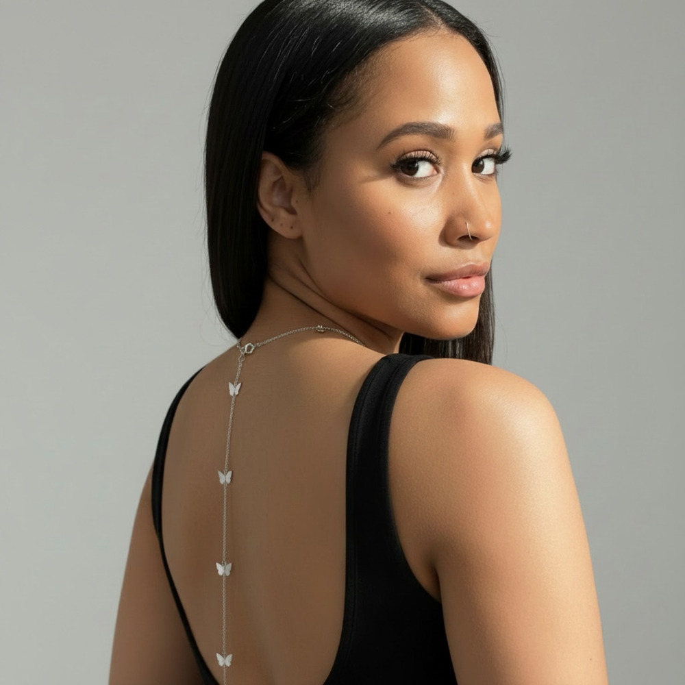 Butterfly Silver Choker W/ Back Chain Tassel